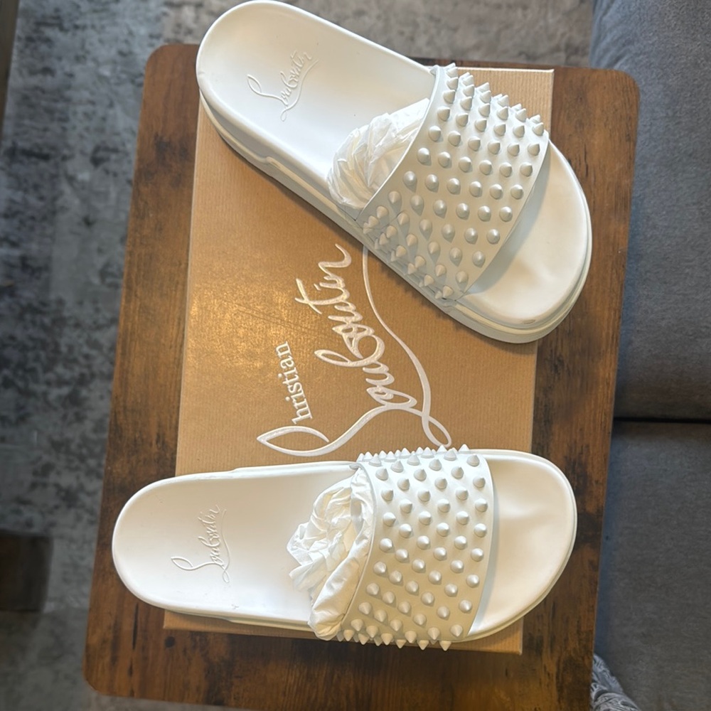 Christian Louboutin White Spiked Sandals - Picture 4 of 6